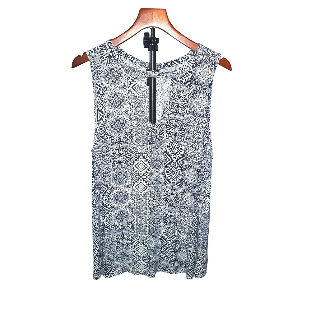 Torrid Tank Top Womens 1 Blue White Medallion Tile Print Keyhole Rayon 10899022